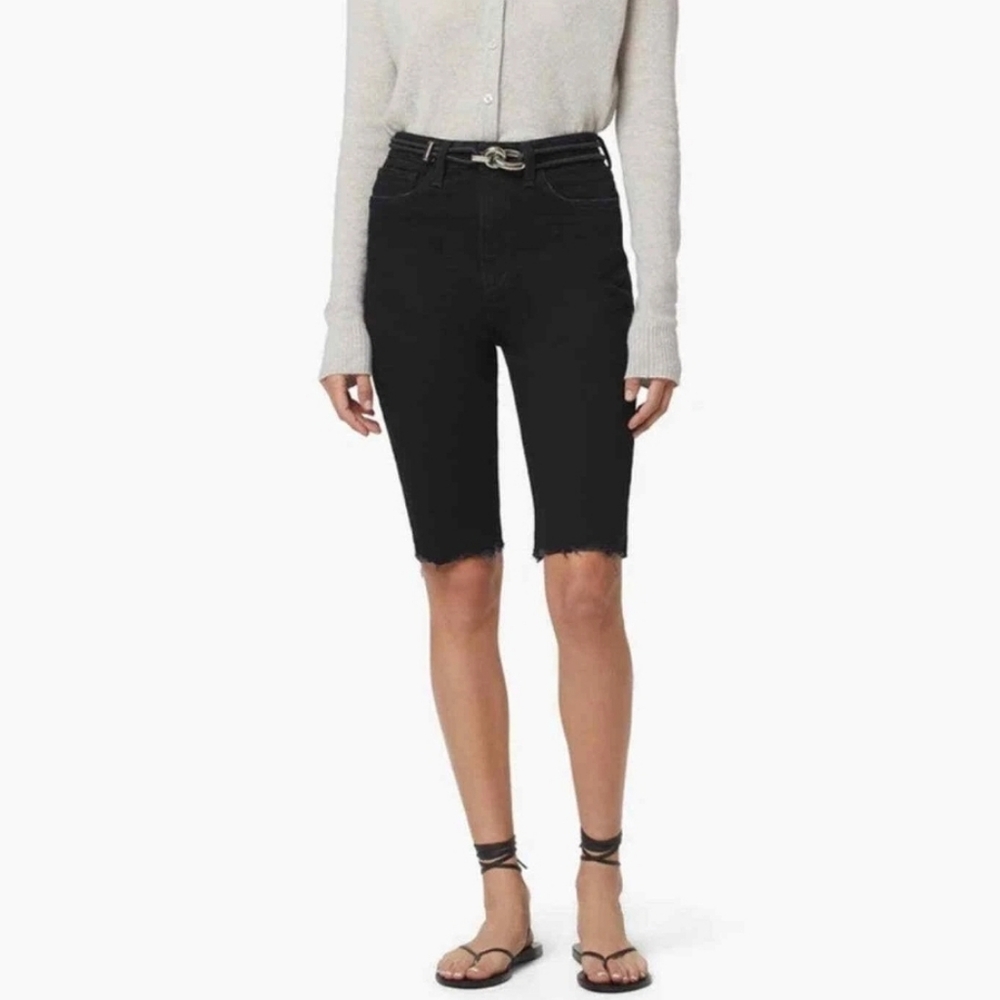 Favorite Daughter Black High Rise Eva Slim Long Shorts Raw Hem Size 23 NWOT